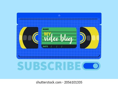 Videocassette. Cover for a video blog. Hand drawing vector retro illustration