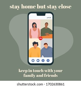 Videochat With Friends During Corona Virus. Covid19. Stay Home Stay Safe. Keep In Touch. Communication, Connection, Relationship, Friends, Family.