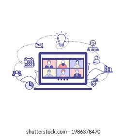 Videoconference and business concept. Business icons. People talking remotely. Colleagues, friends, relatives are talking via video link.