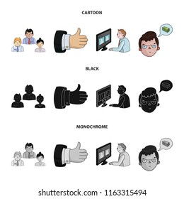 Videoconference, business thoughts, a badge of okay. Bizneskonferentsiya and negotiations set collection icons in cartoon,black,monochrome style vector symbol stock illustration web.