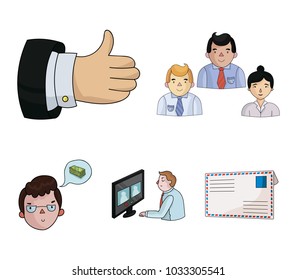 Videoconference, business thoughts, a badge of okay.Bizneskonferentsiya and negotiations set collection icons in cartoon style vector symbol stock illustration web.