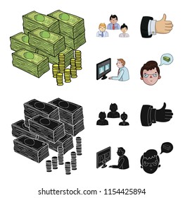 Videoconference, business thoughts, a badge of okay.Bizneskonferentsiya and negotiations set collection icons in cartoon,black style vector symbol stock illustration web.