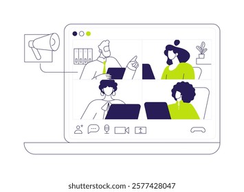 Videoconference chat abstract concept vector illustration. Group of diverse colleagues talking via video chat, smart business technology, company teamwork organization abstract metaphor.