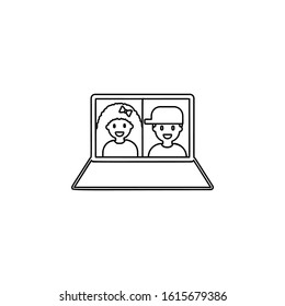 videoconference, laptop icon. Simple thin line, outline vector of friendship icons for ui and ux, website or mobile application