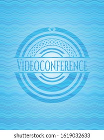 Videoconference sky blue water wave emblem background. Vector Illustration. Detailed.