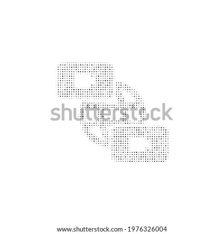 The videoconference symbol filled with black dots. Pointillism style. Vector illustration on white background
