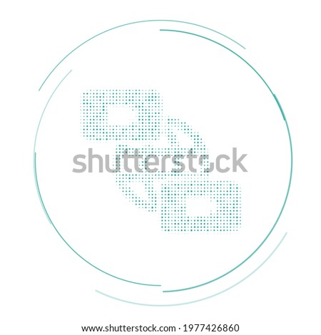 The videoconference symbol filled with teal dots. Pointillism style. Vector illustration on white background