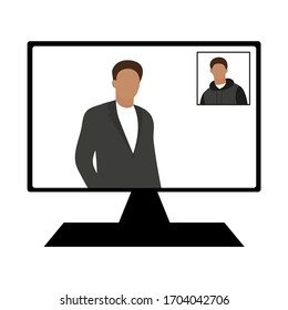 Videoconference with two male characters on a computer screen
