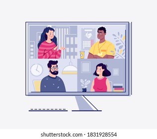 Videoconference, webinar. The concept of online meetings. Vector. Flat cartoon style. Illustration.