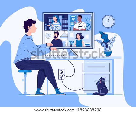Videoconference, webinar. The concept of online meetings. Vector. Flat cartoon style. Illustration.