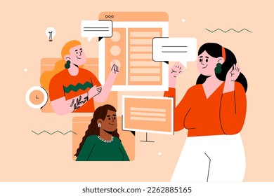 Videoconferencia y espacio de trabajo en línea para reuniones. Concepto de conversación. Virtual trabajo distante de la gente, compañeros de equipo. Reunión remota. 