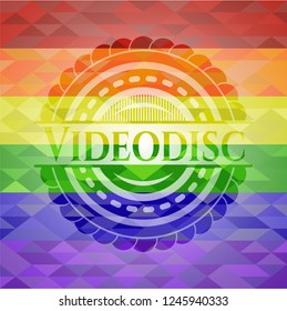 Videodisc emblem on mosaic background with the colors of the LGBT flag