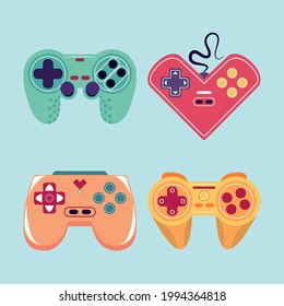 videogame cartoon controls icon set