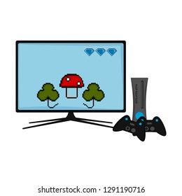 Videogame console with tv. Vector illustration design