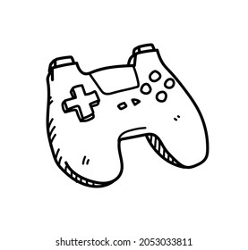 Videogame controller with no joysticks, vector doodle drawing of a console game analog controller, isolated on white background.