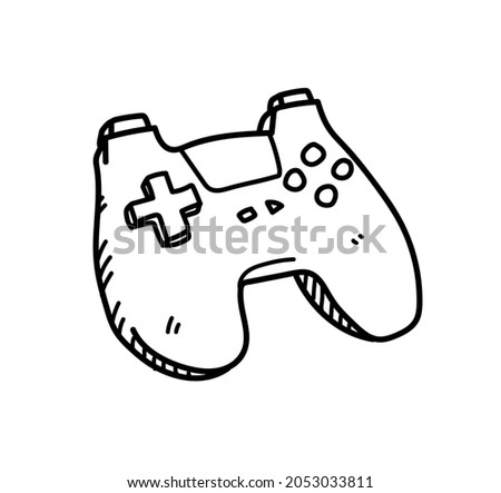 Videogame controller with no joysticks, vector doodle drawing of a console game analog controller, isolated on white background.