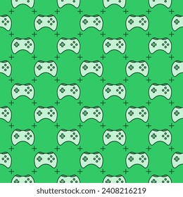 Videogame Controller vector Wireless Console Joypad concept green seamless pattern