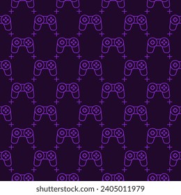 Videogame Controller vector Wireless Gamepad for Gamer concept line dark seamless pattern