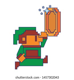 Videogame elf characterwith coin pixelated isolated vector illustration graphic design