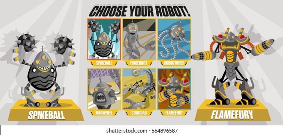 videogame fighting game select player screen robots battle