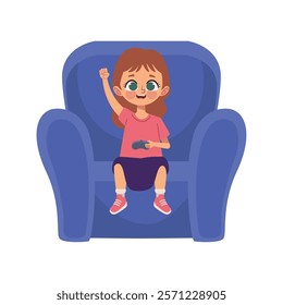 videogame girl playing on sofa