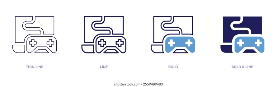 Videogame icon in 4 different styles. Thin Line, Line, Bold, and Bold Line. Duotone style. Editable stroke.