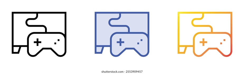 videogame icon. Linear, Blue Fill and Gradient Style Design Isolated On White Background