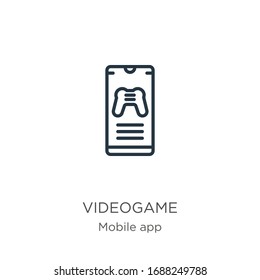 Videogame icon. Thin linear videogame outline icon isolated on white background from mobile app collection. Line vector sign, symbol for web and mobile