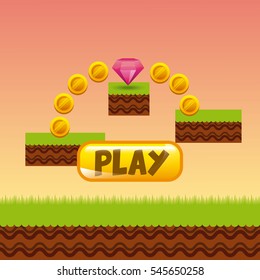 videogame interface with coins and diamond. colorful design. vector illustration