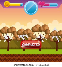 videogame interface with trees icon. colorful design. vector illustration