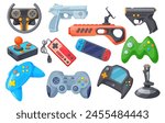 Videogame joypads. Game controller or joystick for remote control consoles arcade videogames, hipster gaming object retro video games gun gamepad, joypad neat vector illustration