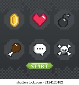 videogame pixel icon collection on gray background