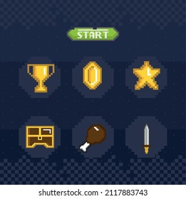videogame pixel symbol set on blue background
