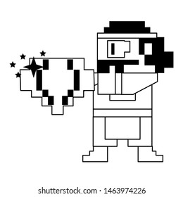 Videogame pixelated character with diamond vector illustration graphic design