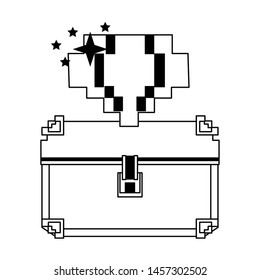 Videogame pixelated chest with diamond vector illustration graphic design