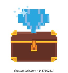Videogame pixelated chest with diamond vector illustration graphic design