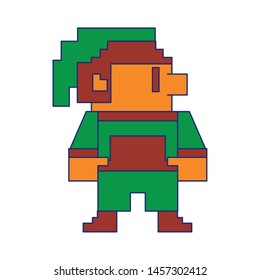 Videogame pixelated elf character isolated vector illustration graphic design
