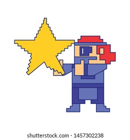 Videogame pixelated gangster character with star isolated vector illustration graphic design