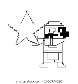 Videogame pixelated gangster character with star isolated vector illustration graphic design