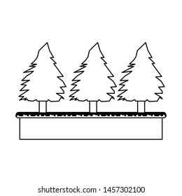 Videogame pixelated landscape scenery with trees on terrain vector illustration graphic design