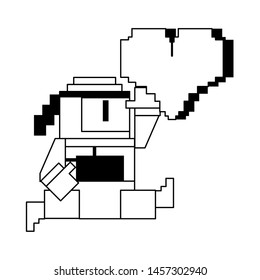 Videogame pixelated ninja character with life symbol vector illustration graphic design