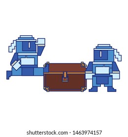 Videogame pixelated ninjas characters with chest vector illustration graphic design