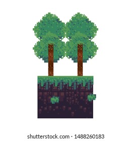 videogame pixelated retro art digital entertainment, trees isolated cartoon vector illustration graphic design