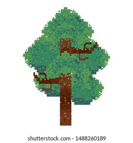 videogame pixelated retro art digital entertainment, tree isolated cartoon vector illustration graphic design
