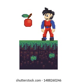 videogame pixelated retro art digital entertainment, arcade character play mode cartoon vector illustration graphic design