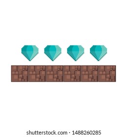 videogame pixelated retro art digital entertainment, diamonds isolated cartoon vector illustration graphic design