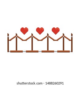 videogame pixelated retro art digital entertainment, hearts with luxury barricade cartoon vector illustration graphic design