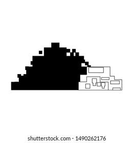 videogame pixelated retro art digital entertainment, bush with rock cartoon vector illustration graphic design