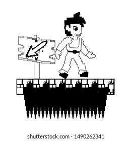 videogame pixelated retro art digital entertainment, arcade character play mode cartoon vector illustration graphic design