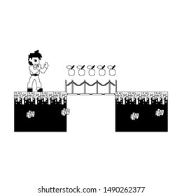 videogame pixelated retro art digital entertainment, arcade character play mode cartoon vector illustration graphic design